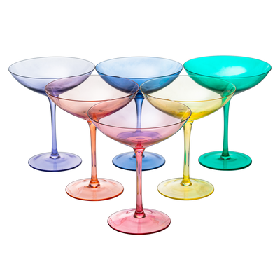 Vibes Colored Vintage Glass Coupes 12oz by The Wine Savant - Colorful Cocktail, Martini & Champagne Glasses, Prosecco, Mimosa Glasses Set, Cocktail Glass Set, Bar Glassware Luster Glasses (6, Multicolored)