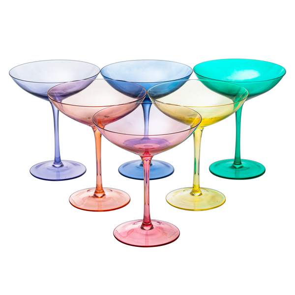 Vibes Colored Vintage Glass Coupes 12oz by The Wine Savant - Colorful Cocktail, Martini & Champagne Glasses, Prosecco, Mimosa Glasses Set, Cocktail Glass Set, Bar Glassware Luster Glasses (6, Multicolored)