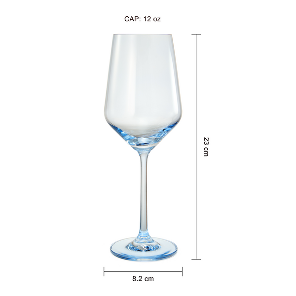 Colored Wine Glass Set, 12oz Glasses Set of 6 For All Occasions & Special Celebrations Gift For Him, Her, Wife, Friend Drinkware Unique Style Tall Stemmed for White & Red Wine Elegant Glassware (Blue)