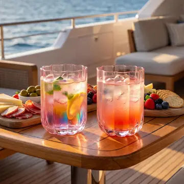 Pink Vintage Flower Stemless Highball Glasses Set of 2, 13 oz