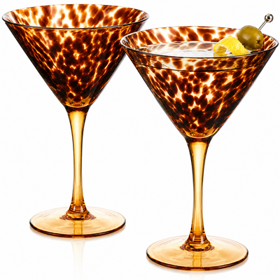 Tortoise Leopard Print Martini 9oz - Set of 2, 7.1