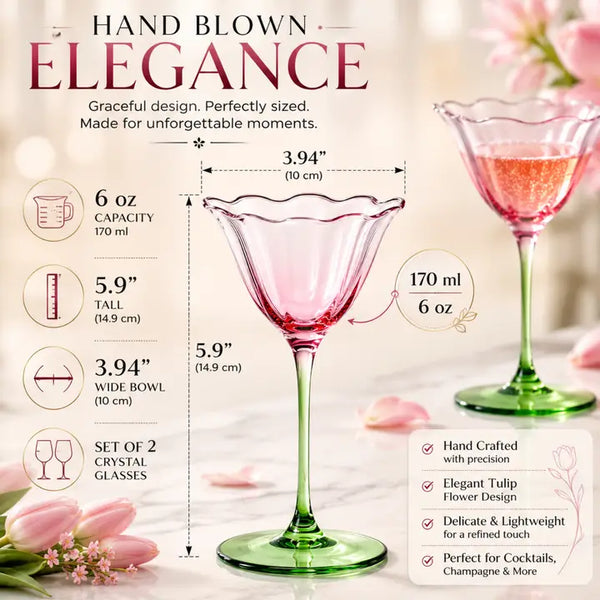 Fiore Champagne Coupe Cocktail Glassware, Set of 2