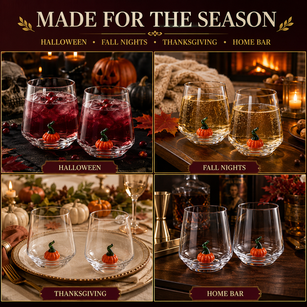 Khen Pumpkin Glass Set Fall Drinkware Decorative - 12oz Clear
