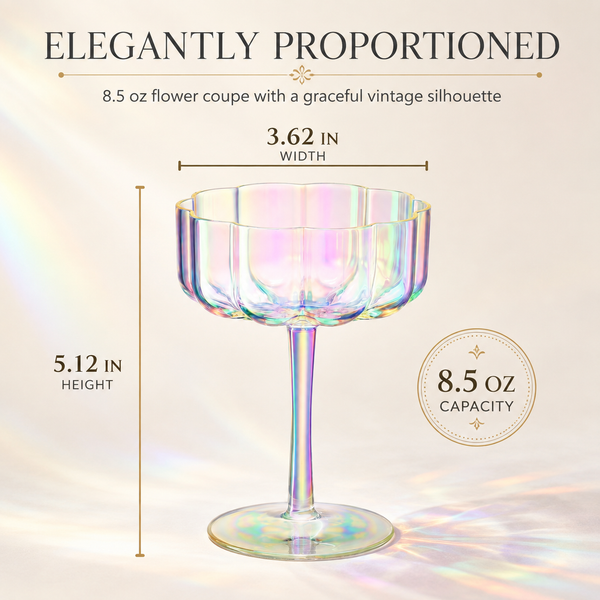 Iridescent Rainbow Plastic Tritan Coupe Glasses | 4 Set