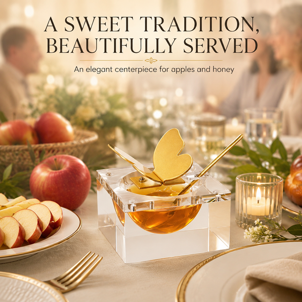 Butterfly Honey Dish with Gold Spoon | Clear Glass Sweet Dessert Bowl