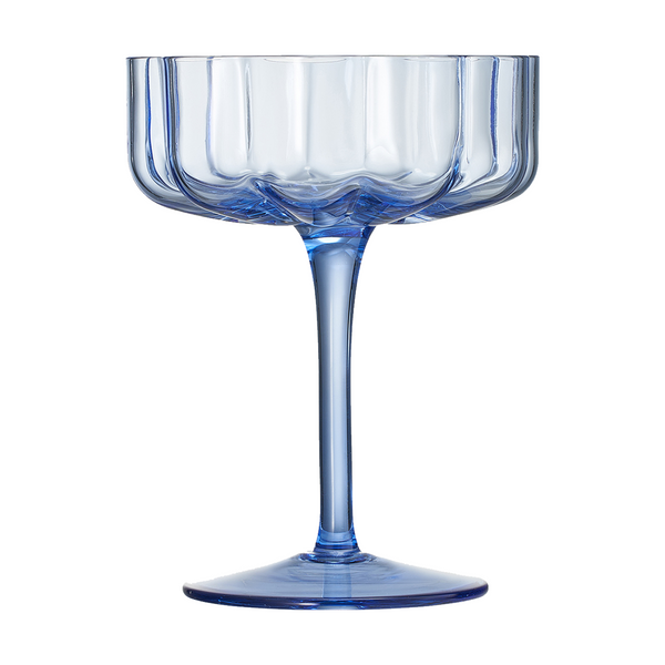 Wave Flower Champagne Coupe Cocktail Glassware, Blue, Set of 2