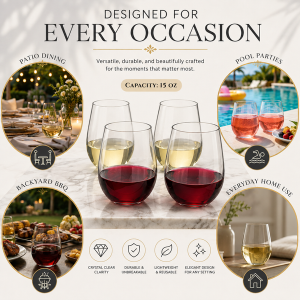 Khen Unbreakable Stemless Acrylic Plastic Drinkware Glasses, Shatterproof