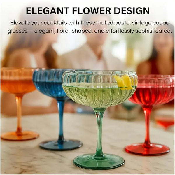 Flower Coupe Cocktail Colored Glasses | Set of 4 | Muted