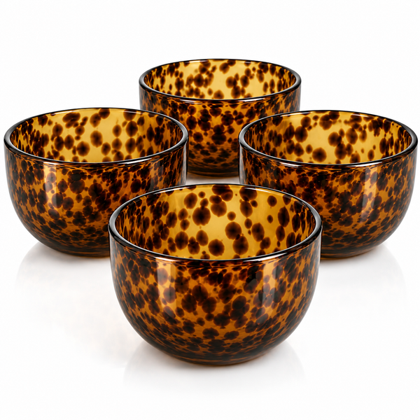 Amber Tortoise Shell Glass Bowls Set of 4 | 4.3” - 12.8oz