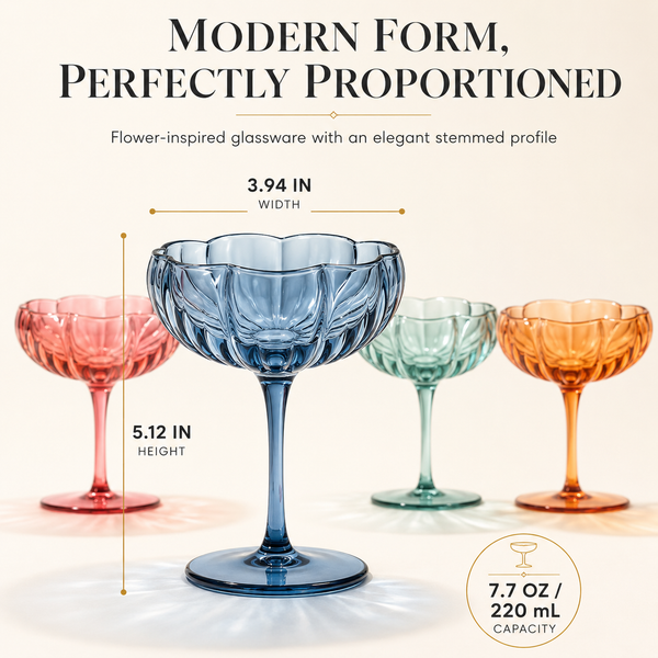 Flower Coupe Cocktail Colored Glasses | Set of 4 | Muted