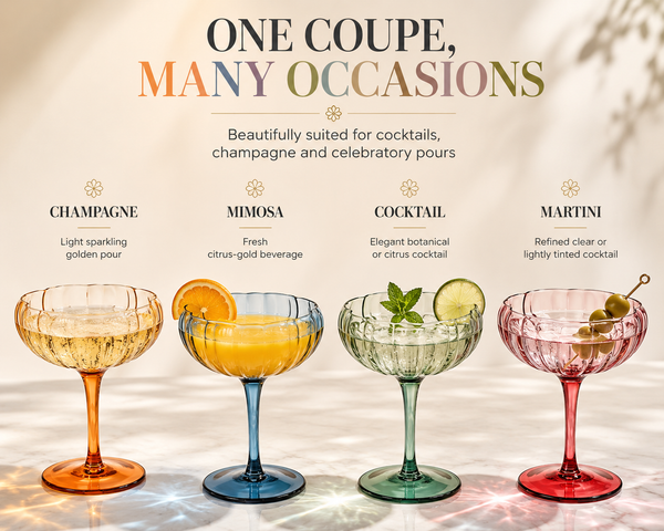 Flower Coupe Cocktail Colored Glasses | Set of 4 | Muted