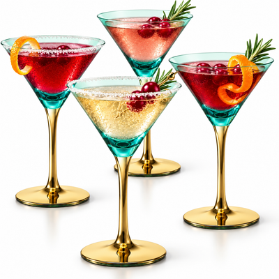 Deco Martini Cocktail Glassware, Set of 4