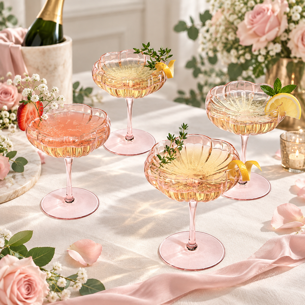 Flower Wave Champagne Coupe Cocktail Glassware, Set of 4