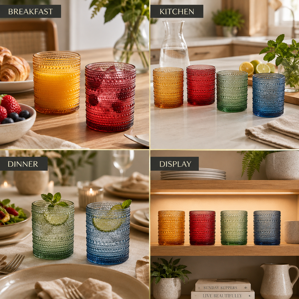 Tonal Hobnail Lowball Glassware, Set of 4