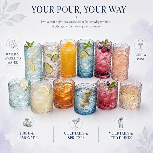Tonal Hobnail Highball & Lowball Glassware, Set of 12