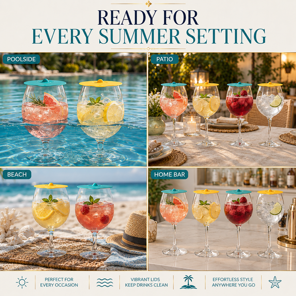 Floating Wine Glasses for Pool with Lids (Set of 4) – 21oz