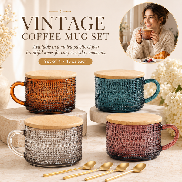 Vintage Hobnail Glass Coffee Mugs Set With Handles | Set of 4