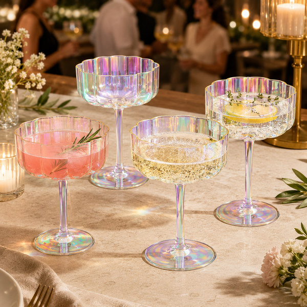 Iridescent Rainbow Plastic Tritan Coupe Glasses | 4 Set