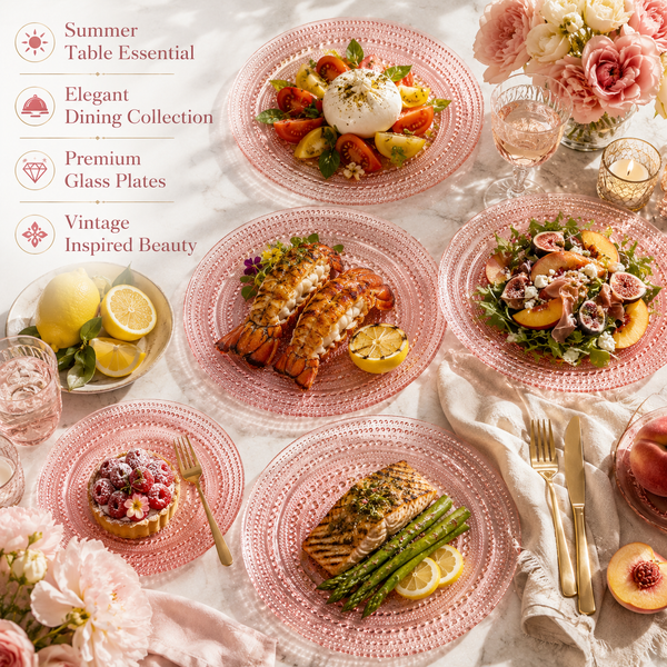 Blush Pink Hobnail Glass Dinner Plates, Set of 4, 10.6-Inch