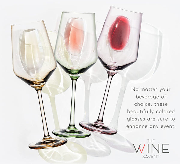 Colored Crystal Wine Glass Set of 6, Large Stemmed 12 oz Glasses, Great for all Occasions & Special Celebrations Unique Italian Style Tall Drinkware for Red & White Wine, Water Dinner, Color Glassware
