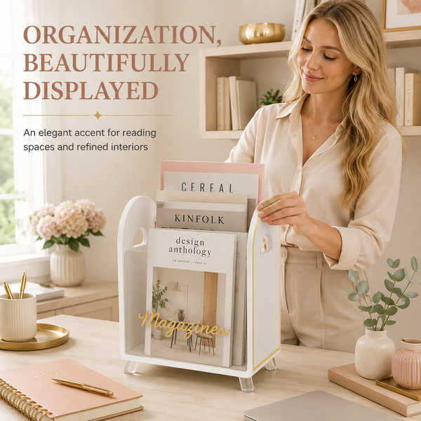 Khen Acrylic Magazine Holder with Gold Trim - 12.40