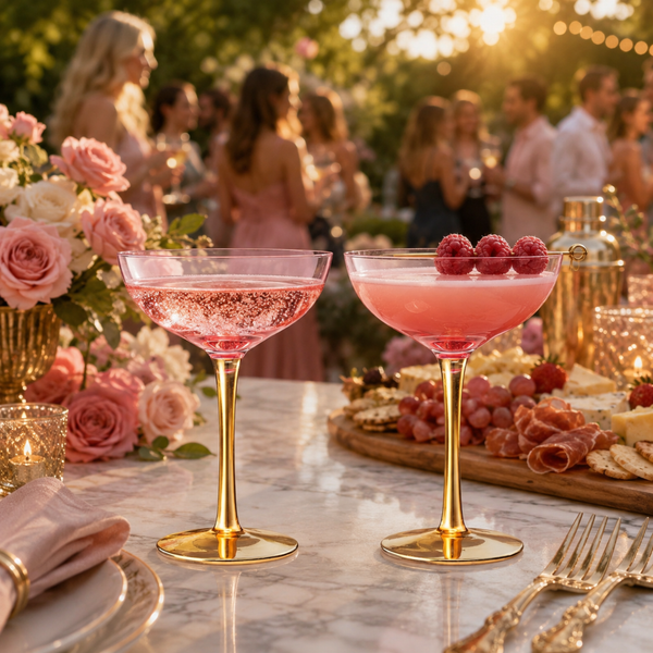 Deco Champagne Coupe Cocktail Glassware, Pink, Set of 2