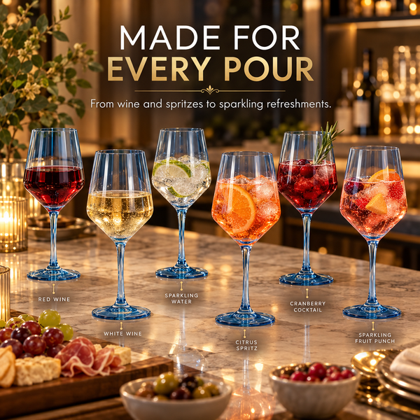 Blue Wine Glasses Set of 6-12 oz - Dark Blue