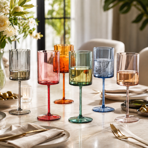 Tonal Acrylic Stemmed Square Wine Glassware, Set of 6