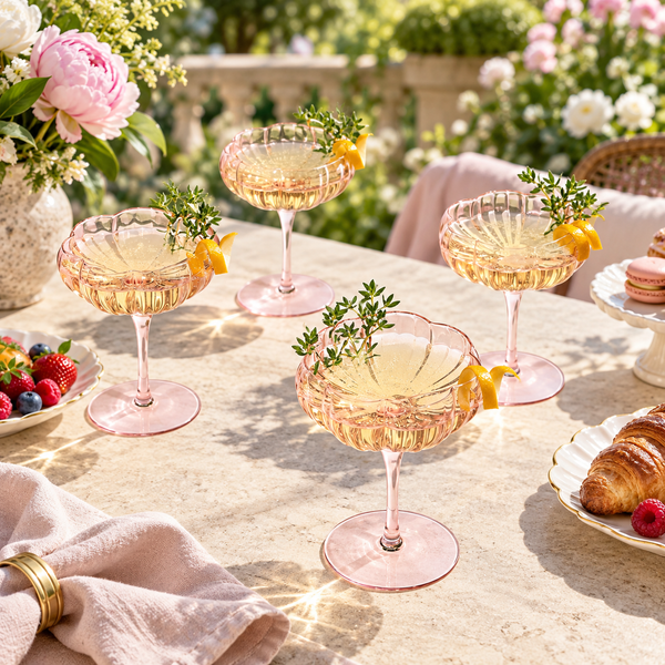 Flower Wave Champagne Coupe Cocktail Glassware, Set of 4