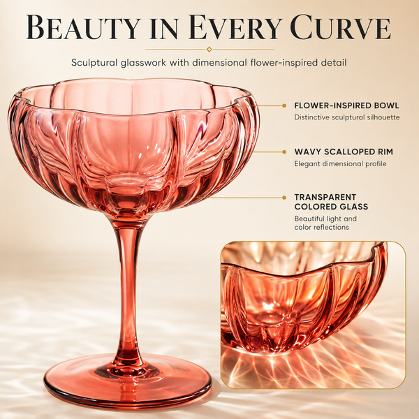 Flower Coupe Cocktail Colored Glasses | Set of 4 | Muted