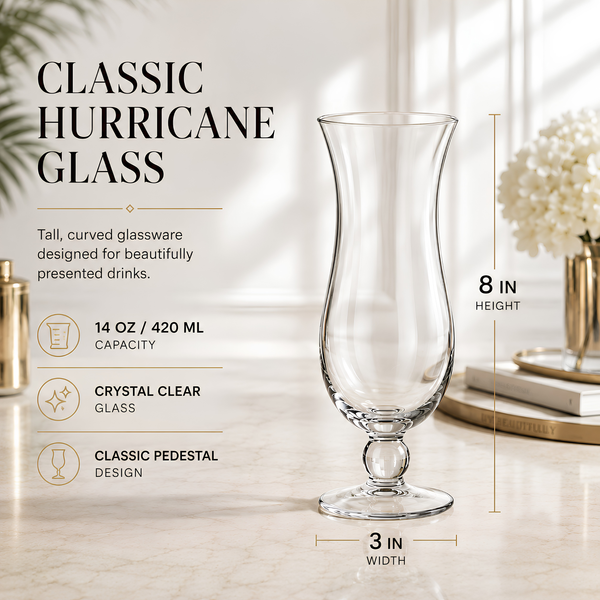 Hurricane Glassware Set of 6, Clear Glass Drinkware