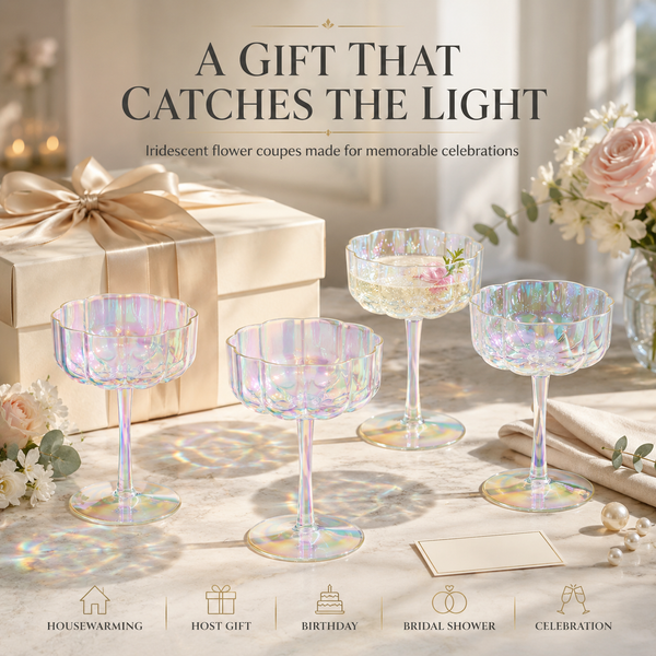 Iridescent Rainbow Plastic Tritan Coupe Glasses | 4 Set