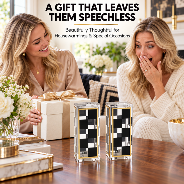 Checkered Salt and Pepper Shakers Set, Black White Square Design with 3 & 5 Holes