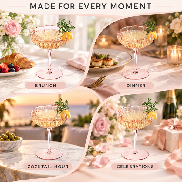Flower Wave Champagne Coupe Cocktail Glassware, Set of 4