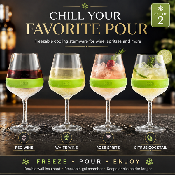 Stemmed Acrylic Cooling Wine  Glasses 14oz | Set of 2 | Green