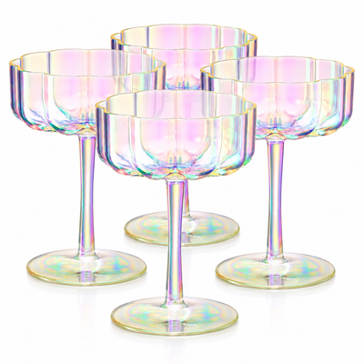 Iridescent Rainbow Plastic Tritan Coupe Glasses | 4 Set