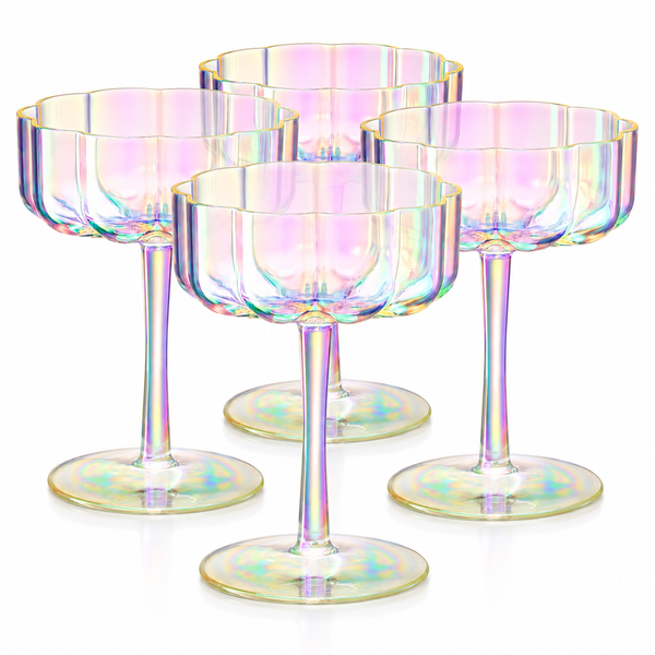 Iridescent Rainbow Plastic Tritan Coupe Glasses | 4 Set