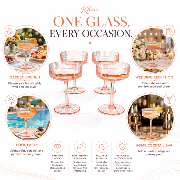 Madrid Acrylic Champagne Coupe Cocktail Glassware, Set of 4