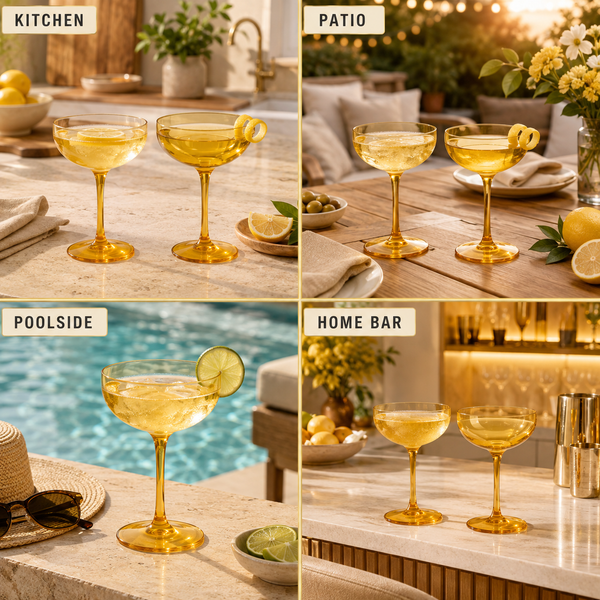 Glasses | Set of 2 | Large Plastic Coupe Glasses 15oz