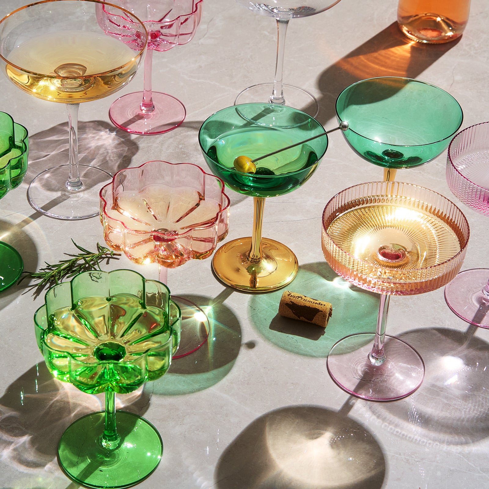 Art Deco Cocktail Glasses - Highball Ribbed Wave Glasses (Set of 4)