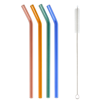 4 Colored Glass Straws with Cleaner