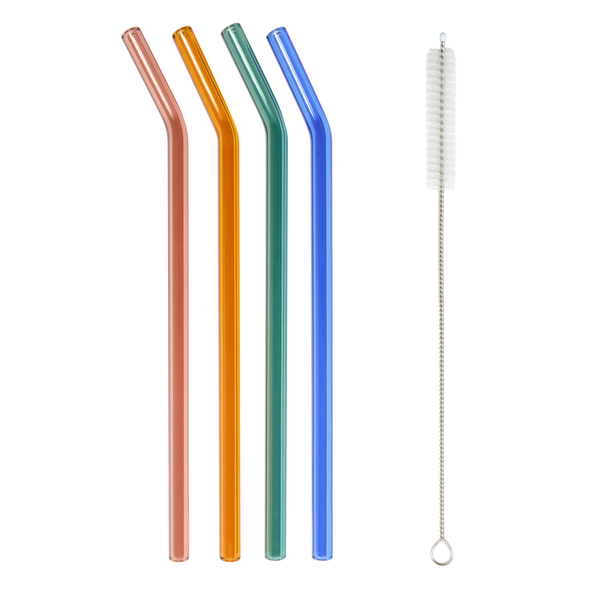 4 Colored Glass Straws with Cleaner