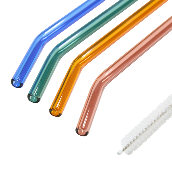4 Colored Glass Straws with Cleaner