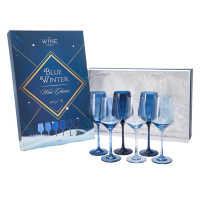 Colored Wine Glass Set, 12oz Glasses Set of 6 For All Occasions & Special Celebrations Gift For Him, Her, Wife, Friend Drinkware Unique Style Tall Stemmed for White & Red Wine Elegant Glassware (Blue)