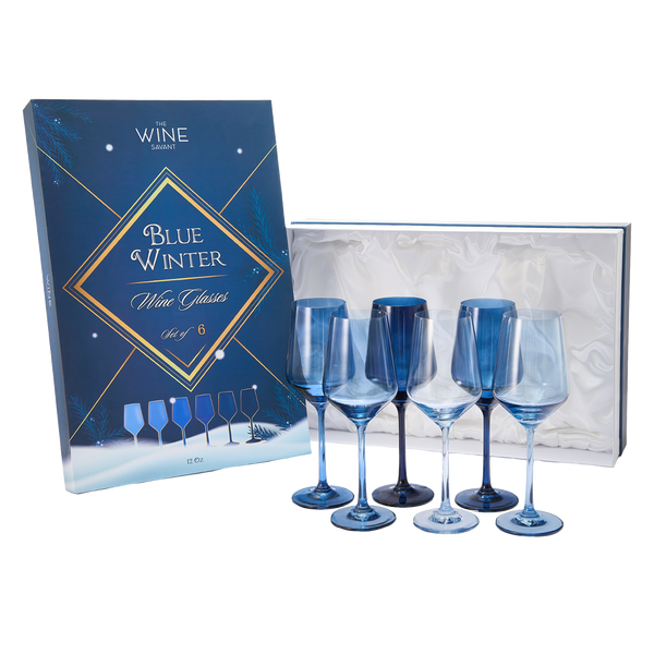 Colored Wine Glass Set, 12oz Glasses Set of 6 For All Occasions & Special Celebrations Gift For Him, Her, Wife, Friend Drinkware Unique Style Tall Stemmed for White & Red Wine Elegant Glassware (Blue)