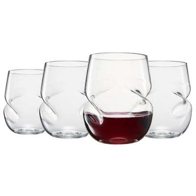 Barcelona Acrylic Stemless Finger-Indent Wine Glassware, Set of 4