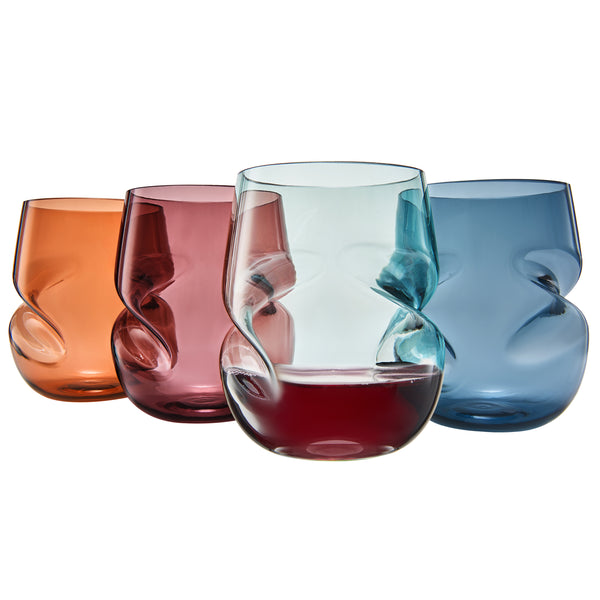 Eze Acrylic Stemless Finger-Indent Wine Glassware, Set of 4