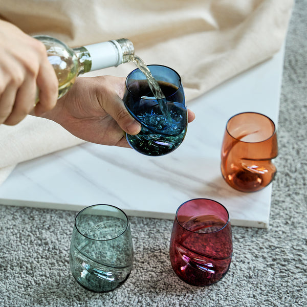 Eze Acrylic Stemless Finger-Indent Wine Glassware, Set of 4