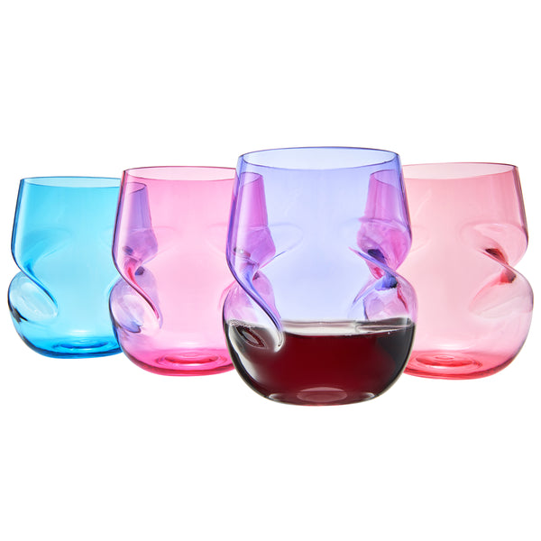 Madrid Acrylic Stemless Finger-Indent Wine Glassware, Set of 4