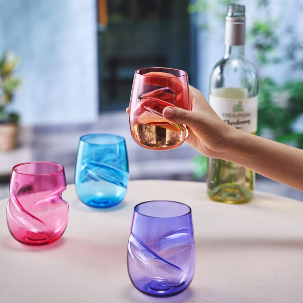 Madrid Acrylic Stemless Finger-Indent Wine Glassware, Set of 4